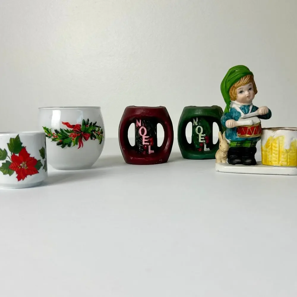 Vintage Christmas Candle Lot 2 Candles 3 Holders Japan Germany Holiday Decor